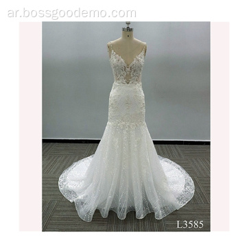 Crystal design gorgeous mermaid bridal dress Bead lace strapless wedding dress